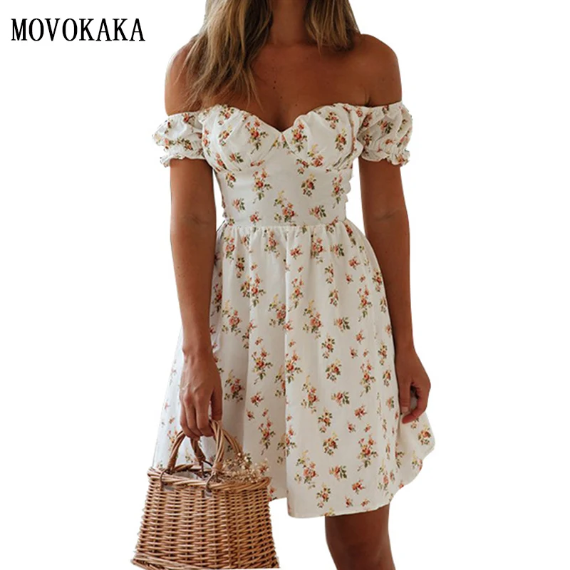 

2020Spring Summer Dress Floral Sexy Dresses Woman Vestido Off Shoulder Slim Dresses Women Zipper Party Dress Elegant Dress Women