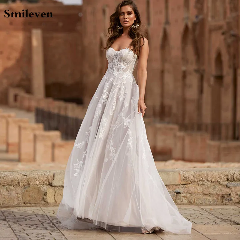 

Кружевное свадебное платье со смайликом, ТРАПЕЦИЕВИДНОЕ свадебное платье принцессы, милый вырез с аппликацией