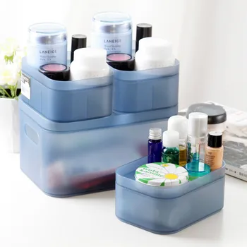 

Four-piece set Desktop transparent plastic storage container desk small finishing box dressing table cosmetic trunk YHJ112609