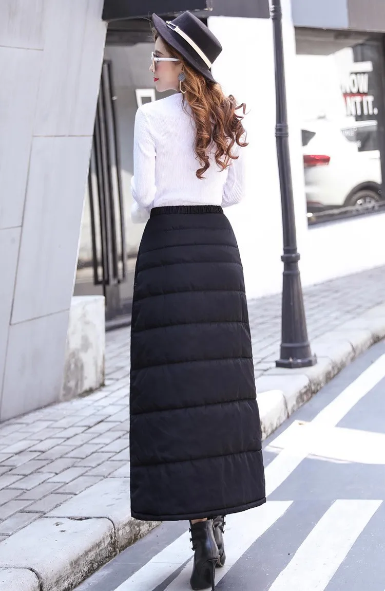 Новая зимняя пуховая хлопковая юбка с высокой талией, на молнии, черная длинная теплая юбка, зимняя утепленная одежда, женские юбки трапециевидной формы больших размеров