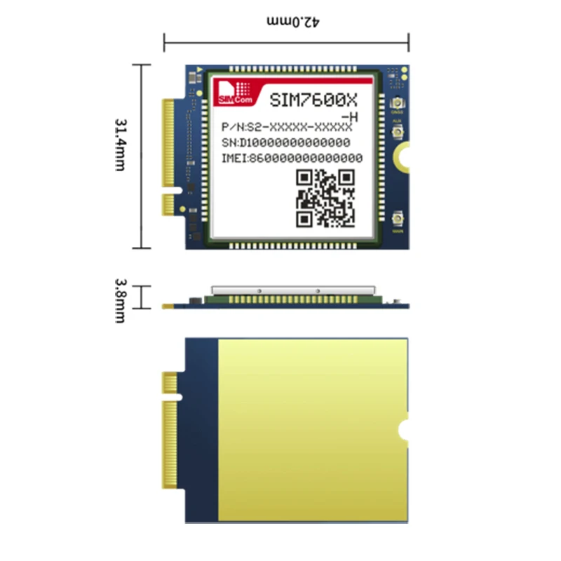 SIM7600NA-H-M2 LTE Cat4 SIMCOM M.2 module B2/B4/B5/B12/B13/B14/B25/B26/B41/B66/B71 compatible with SIM7500/SIM7600 |
