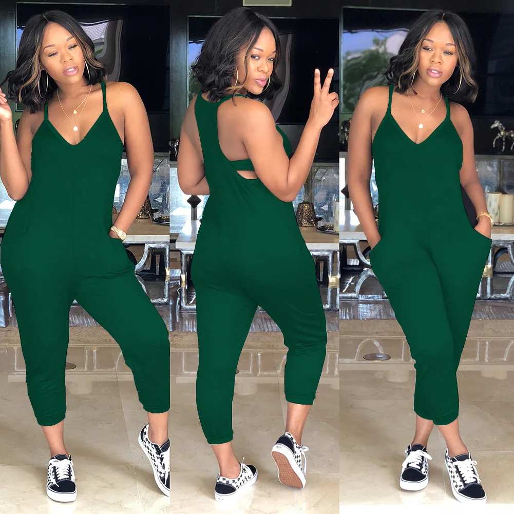 Womens Rompers and Jumpsuits for Summer Sexy Solid Color Suspenders V Neck Off the Shoulder Casual One Piece Set