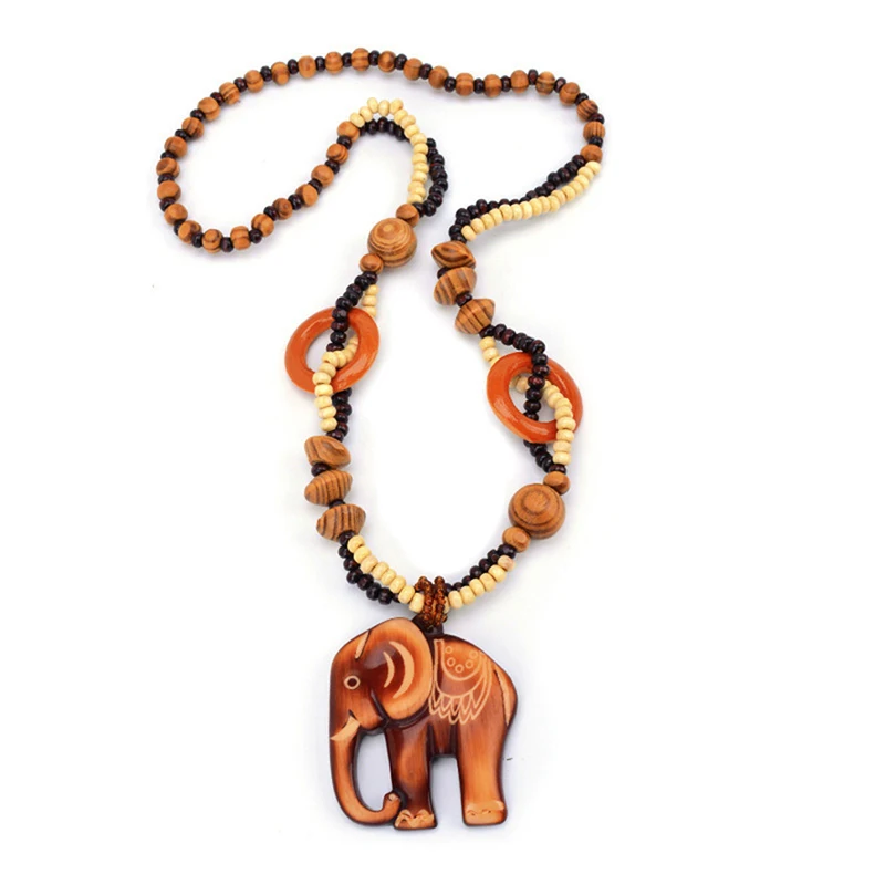Boho Jewelry Ethnic Style Long Hand Made Bead Wood Elephant Pendant Necklace For Women Price Decent | Украшения и аксессуары
