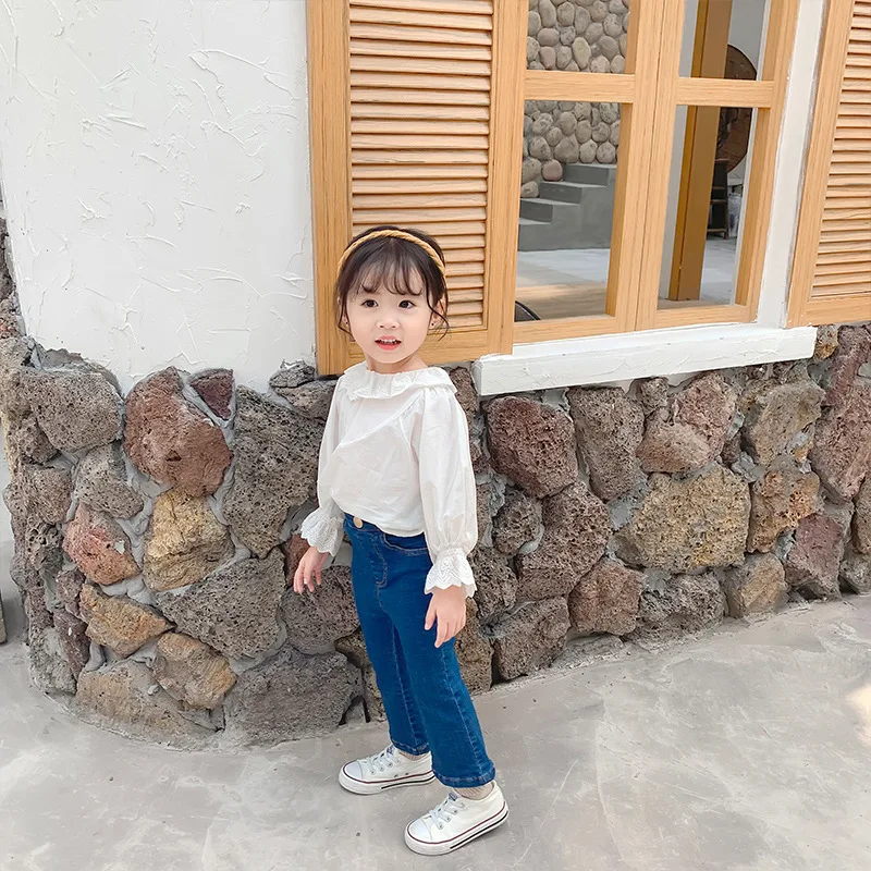 Korean style lace patchwork long sleeve blouses for cute girls Autumn pure cotton loose casual Tops clothing