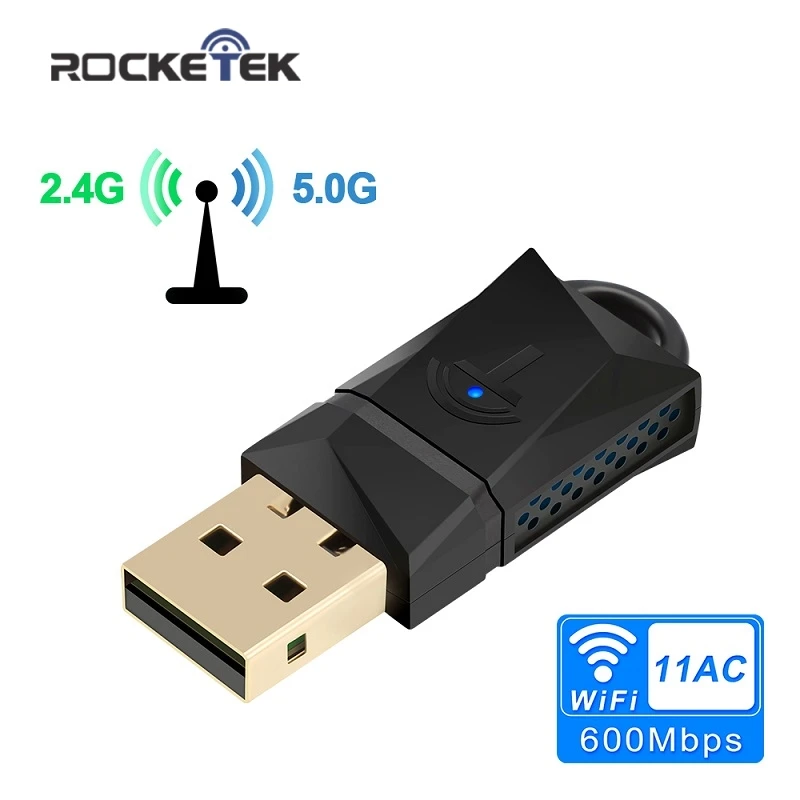 Rocketek 600 Мбит/с USB Wi-Fi Dongle адаптер, двухдиапазонный usb-адаптер Беспроводной сети LAN Card для настольных ПК ноутбуков Планшеты 802.11a/G/N/AC