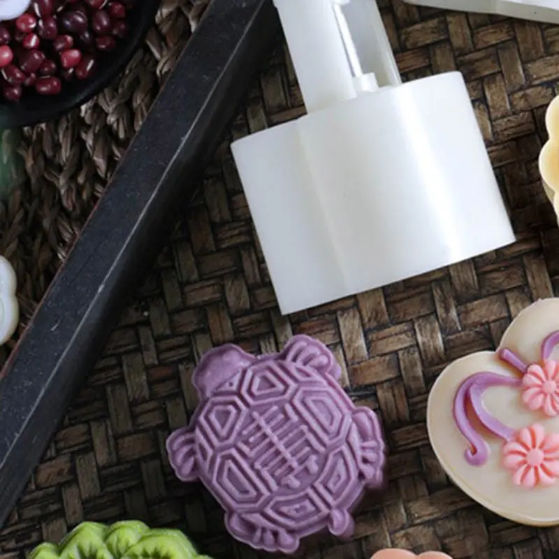 50g Moon Cake Mold Turtle Stamp Barrel Mooncake Hand Pressure Pastry Mould DIY Bakware Mid-autumn Festival