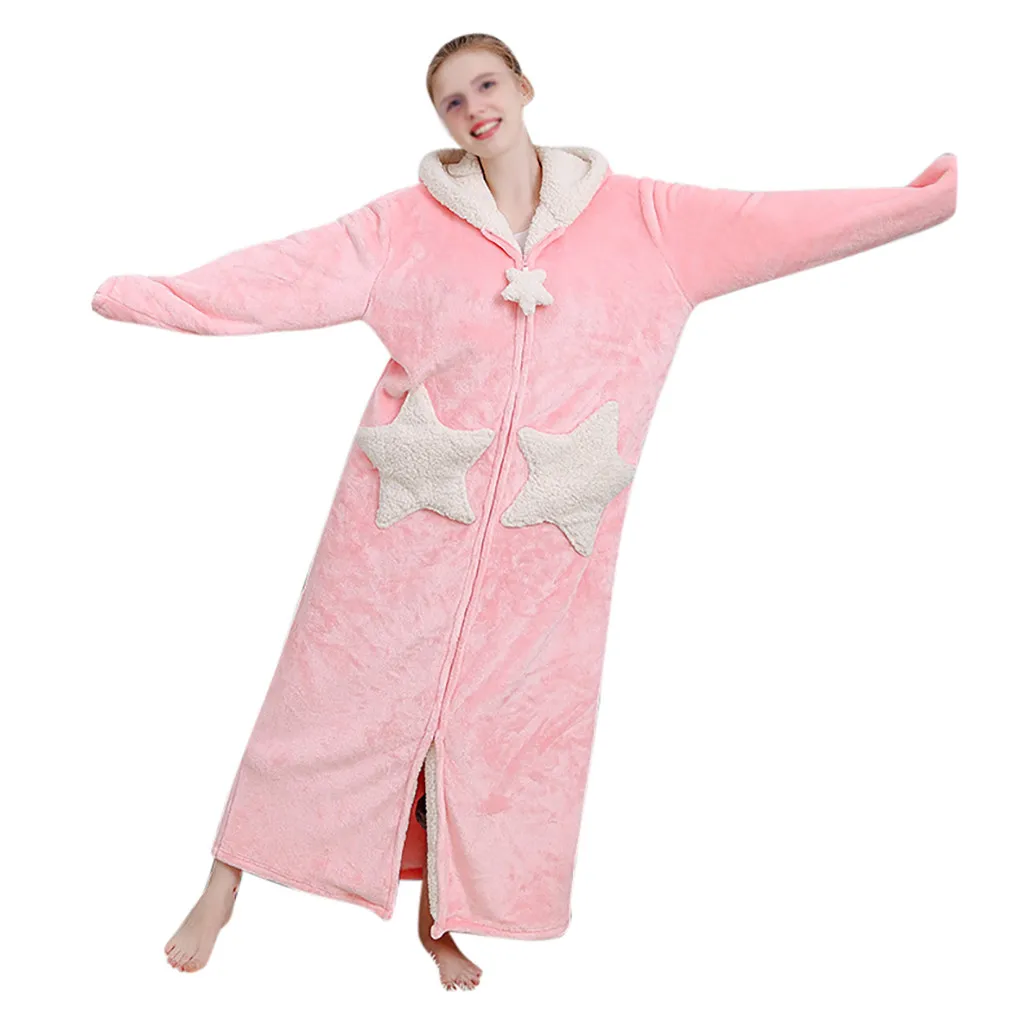 Женский банный халат, одежда для сна с капюшоном, плотный халат из кораллового флиса, халат, пижама, одежда для сна с карманами, женские Зимние халаты
