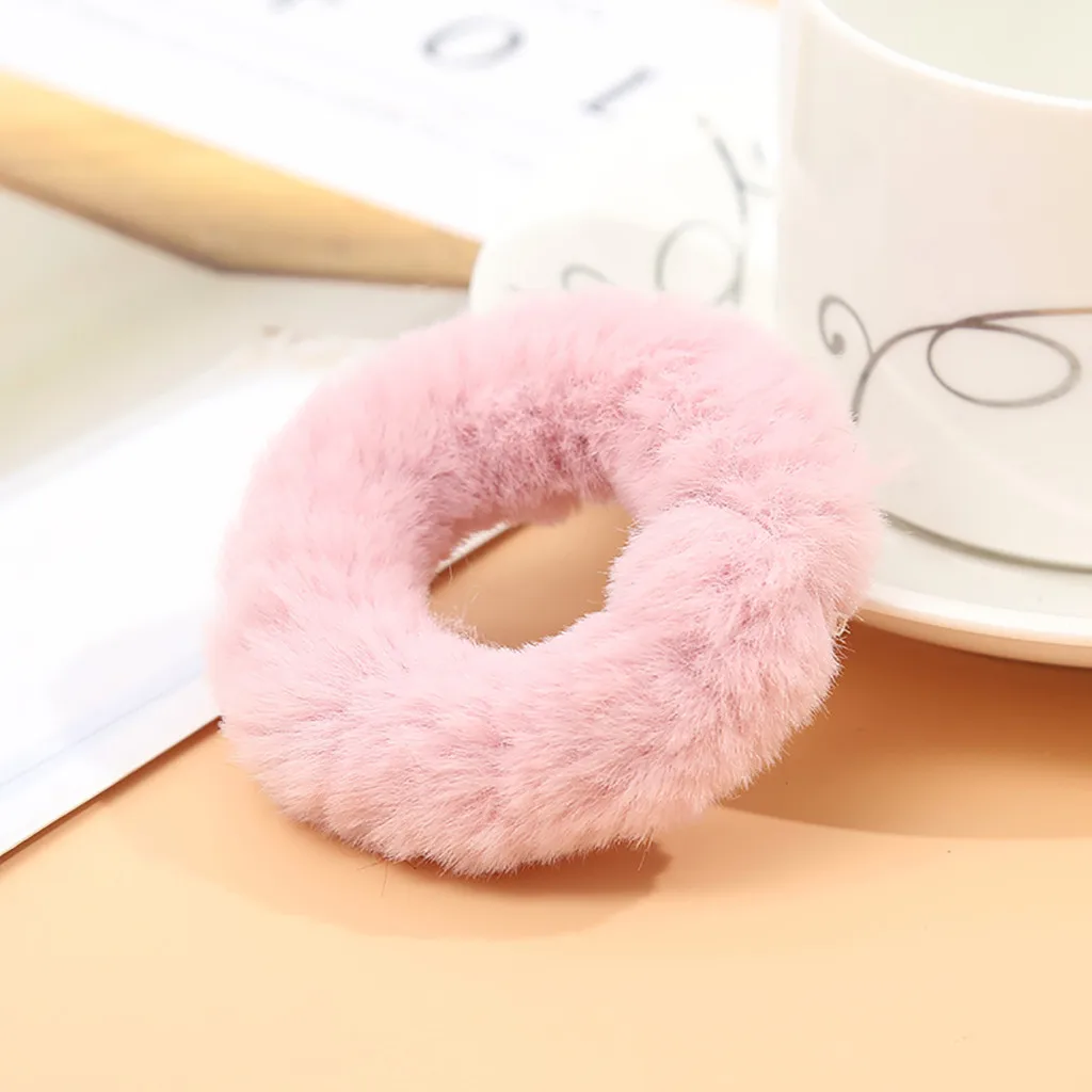 1PC Faux Fur Furry Scrunchie Winter Elastic Hair Rubber Band Adult Simple Solid Soft Plush Hair Band For Women Hair Accessories - Color: Purple