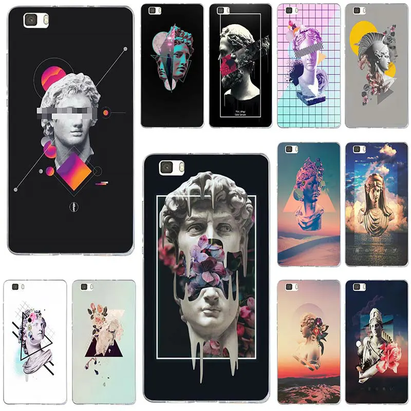 Soft TPU Silicon Phone Cases Cover for Huawei P8 P9 P10 P20 P30 Mate 10 Lite 2017 Pro Honor 7 7A 7X 9 Shell Statue Vaporwave | Мобильные