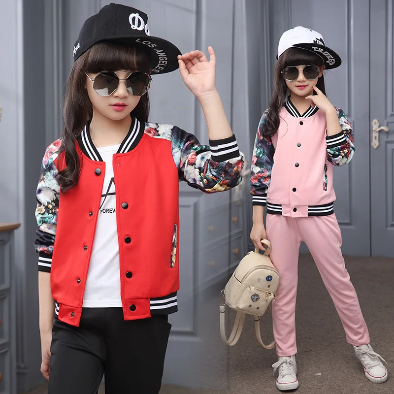 

2019 Spring And Autumn New Style Childrenswear Girls Middle And Large Children Baseball Uniform Two-Piece Set Fashion Sports Set