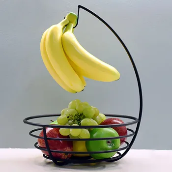 

Vegetable Fruit Bowl Banana Hook Modern Design Multi-use Iron Rack Household Storage Basket Rust-proof Desktop Office Kitchen