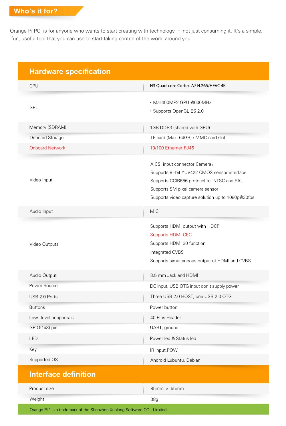 Orange Pi PC H3 Quad-core 1GB Mini PC - Supports Lubuntu Linux and Android Description Image.This Product Can Be Found With The Tag Names Computer Components, Demo Board, Demo board Accessories, Pc