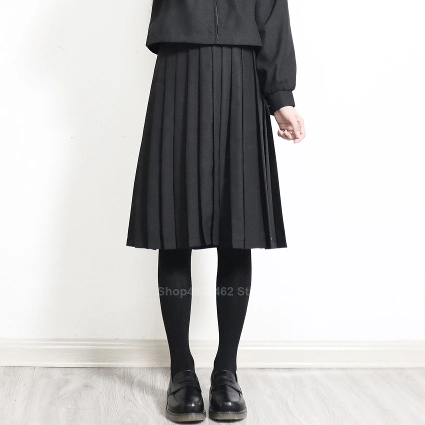 Эластичная талия японская Студенческая школьная форма для девочек сплошной цвет JK костюм Короткая юбка в складку/Средняя/длинная старшеклассница
