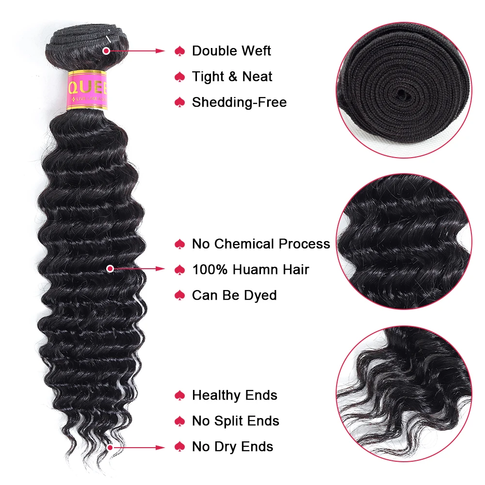 Queen Products малайзийские глубокие волнистые 3/4 пучков с кружевной застежкой Реми
