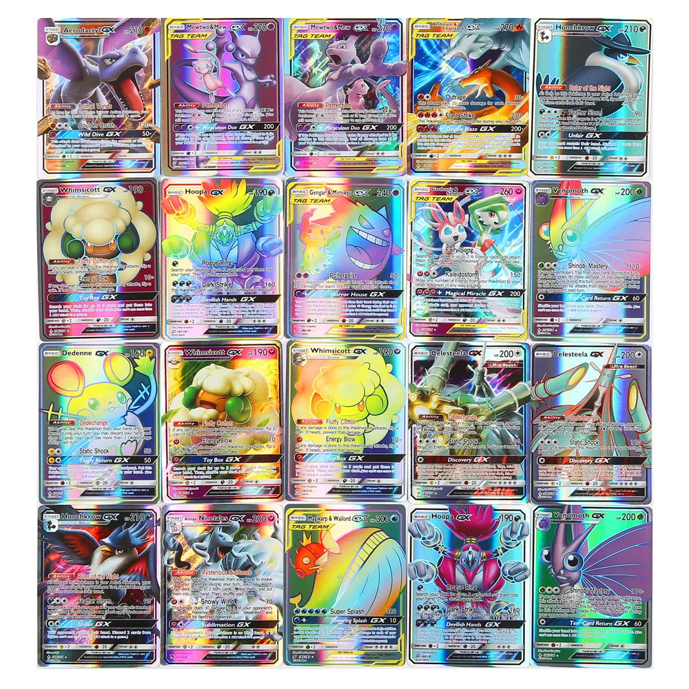 100 шт Новое поступление Pokemones карты игры битва 45GX 49tag команда 6 тренер карты с коробкой
