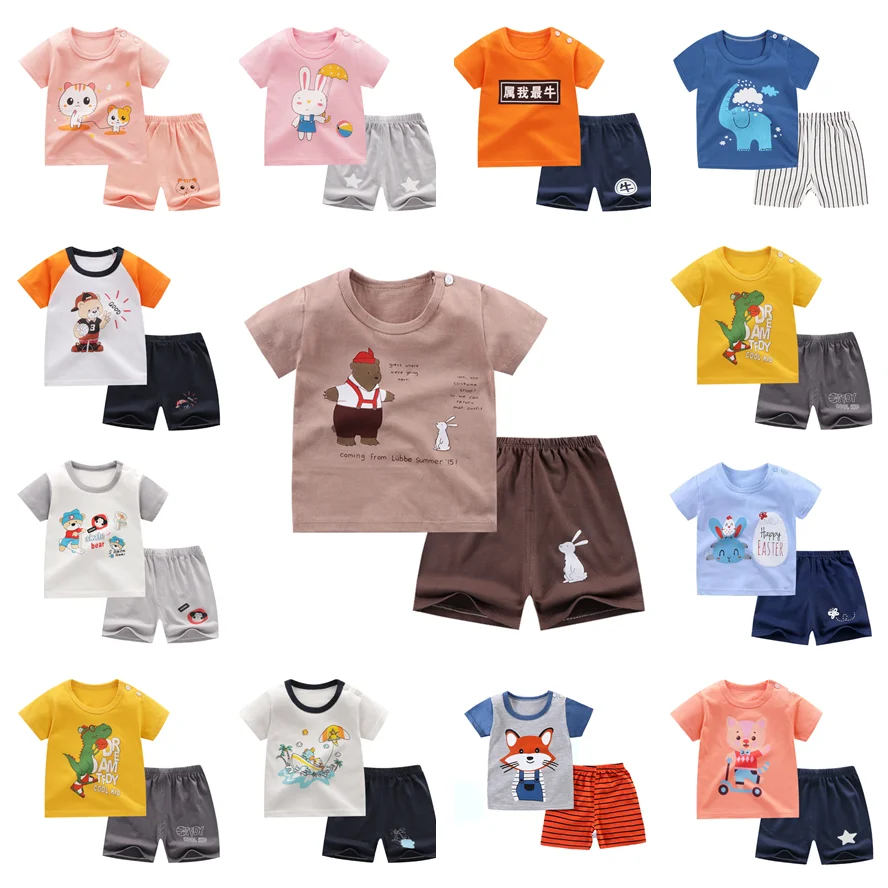 Reducido Trajes de verano para niños y niñas, conjuntos de manga corta para bebé, camiseta + pantalón, pijamas de moda, trajes de 2 uds. NRwoeOB3lLg