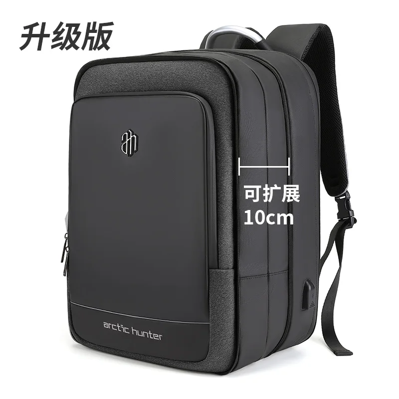 ARCTIC HUNTER, мужской рюкзак, многофункциональный, usb зарядка, 17 дюймов, сумка для ноутбука, большая емкость, водонепроницаемые дорожные сумки для рюкзака - Цвет: Black add10cm