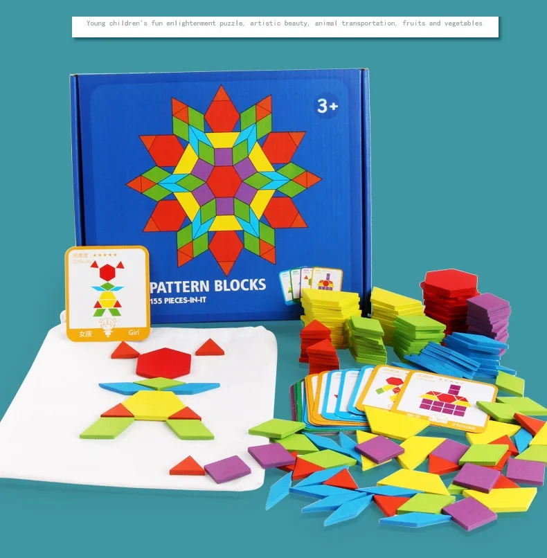 155 шт креативный набор для доски Монтессори детский Танграм Infantil деревянные Развивающий пазл игрушка интеллектуальное развитие игрушка подарок