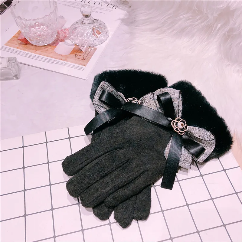 Dilidala, модные перчатки для стрельбы из лука, черные, с сенсорным экраном, пять пальцев, замшевые перчатки, кашемир, толстые, двухслойные, женские зимние теплые перчатки