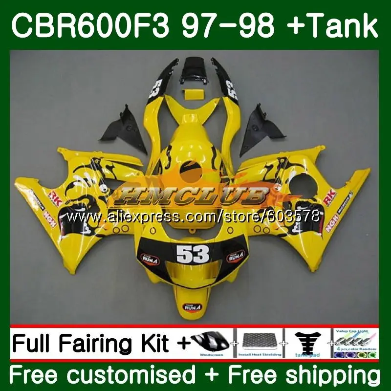 Майка для HONDA CBR600F3 CBR600RR CBR 600F3 FS 600CC 68CL. 14 CBR600 F3 97 98 CBR600FS CBR 600 F3 1997 1998 желто-черный обтекатель