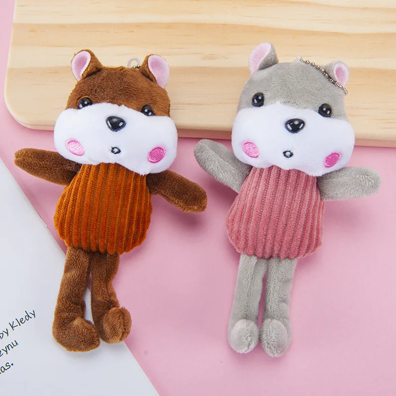 Cute Lovely Corduroy Squirrels Plush Keychain Toys Small Cartoon Squirrel Animals Dolls Key Bag Pendants Gift 10pcs (3)