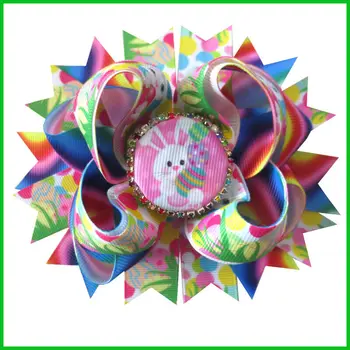

100 LESSING Girl 4.5" Easter -B Hair Bow Clip Colorful Rabbit Chicken Egg Spring New