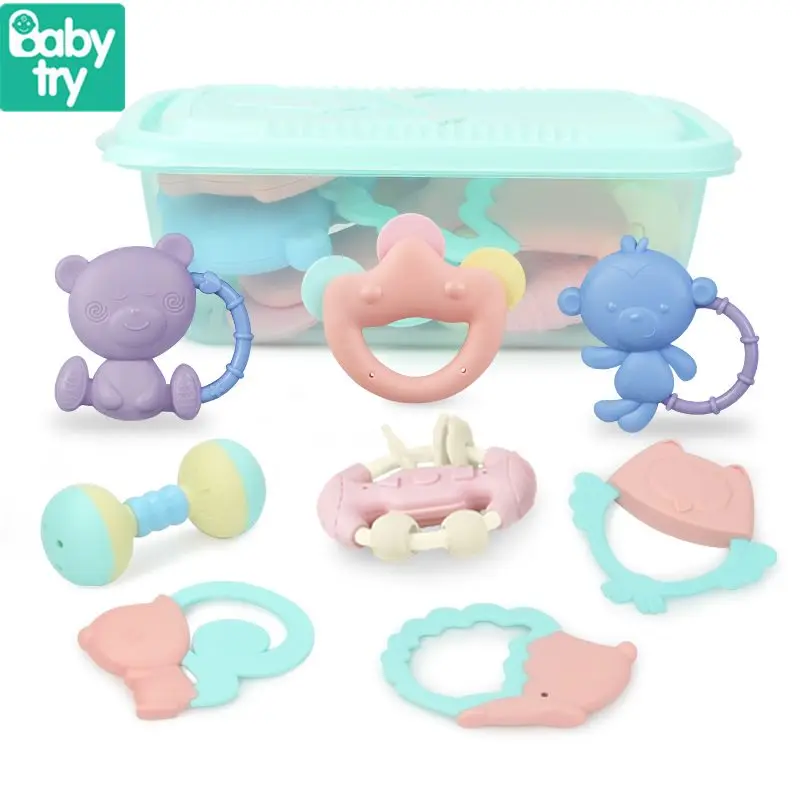

8Pcs/Set Baby Rattle Set Montessori Toys Teething Kids Educational Crib Mobiles Baby Teether Rattles for Baby 0-12 months