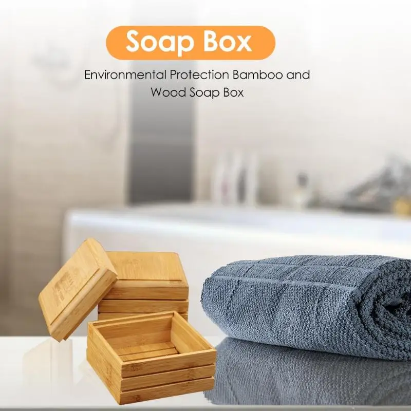 Handmade Wood Bamboo Soap Box Dish Tray Case Bathroom Cleaner Shower Holder Environmental Friendly Soap Storage Box Dropshipping