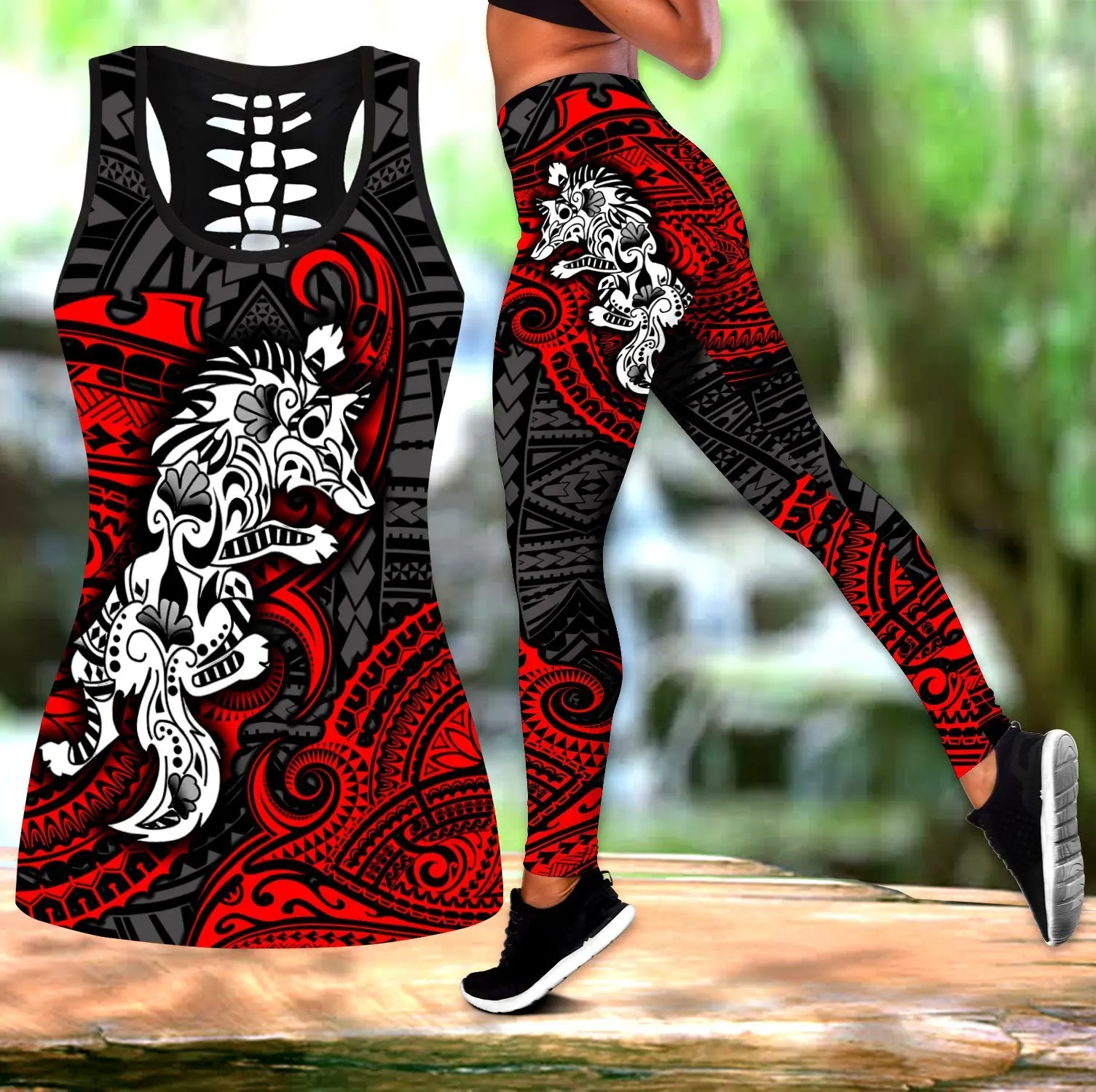 Women Leggings Fashion 3D Printed Dragon red tattoo March girl