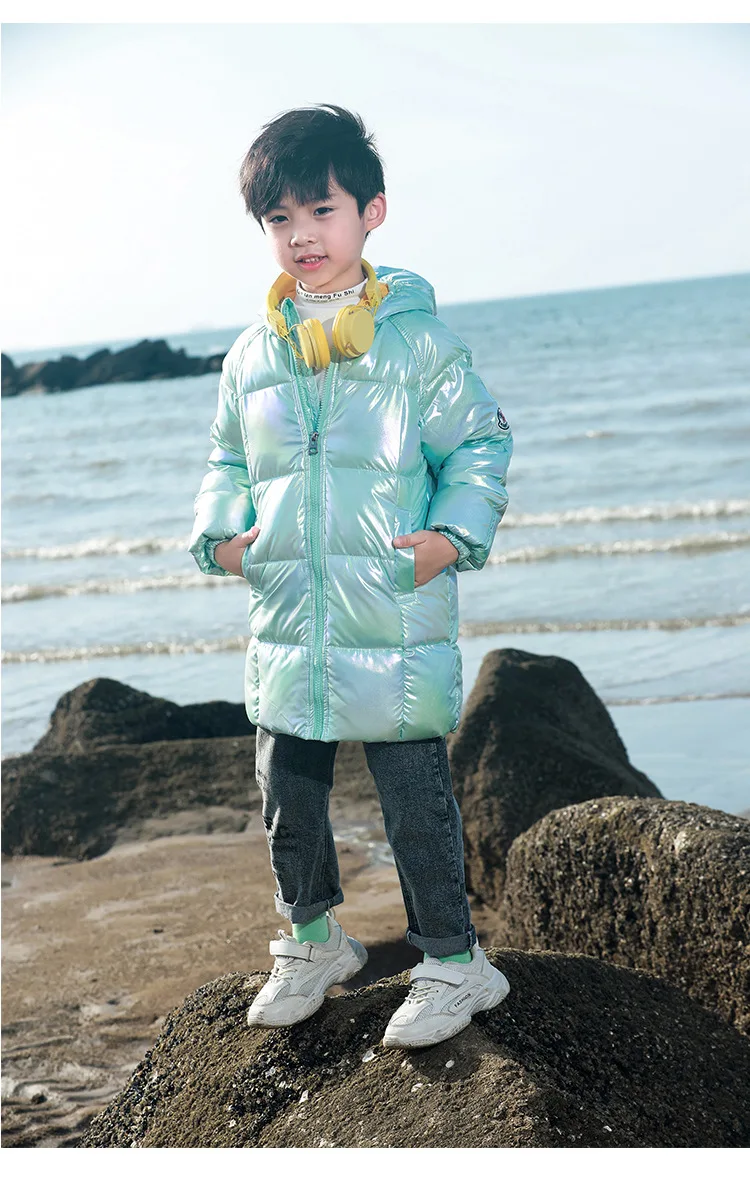 Children Girl Down Jackets Winter Baby Long Coat Boys Fashion Glossy Jackets Kids Outfit 3 4 5 6 7 8 years old