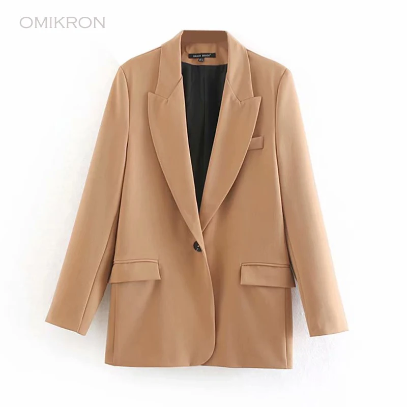OMIKRON/модные офисные женские коричневые однобортные костюмы блейзер Feminino пиджак