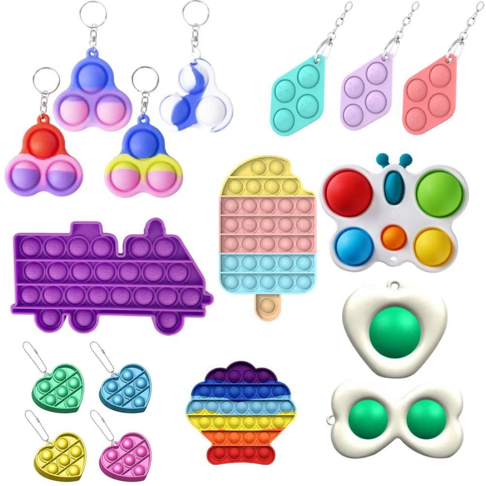 4PCS Fidget Toys Pack Simple Dimple Sensory Plush Doll Cube Toy Stress Ball Flip