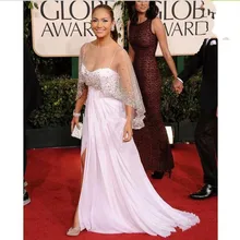 Белые Формальные платья знаменитостей трапециевидные шифоновые длинные вечерние платья с разрезом из бисера знаменитые платья для красной дорожки