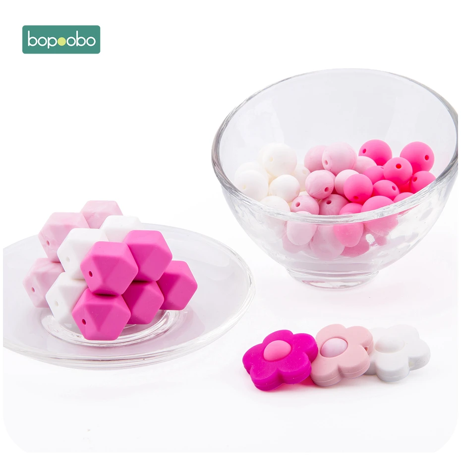 Bopoobo пищевой силиконовый чувствительный Прорезыватель жевательные игрушки DIY цветок шестигранные силиконовые бусины набор ремесла аксессуары детский Прорезыватель