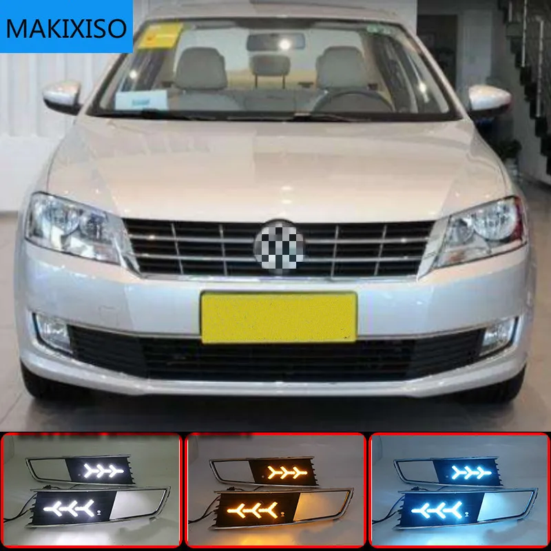 

1 Pair For Volkswagen VW Lavida 2013 2014 with Yellow Trun Signal Light Blue Night Lamp LED DRL Daytime Running Light