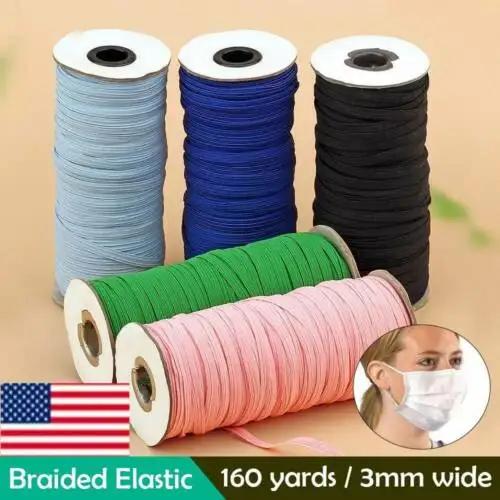 

200 Yards Length DIY Braided Elastic Band Cord Knit Band Sewing 1/8 inch 3MM