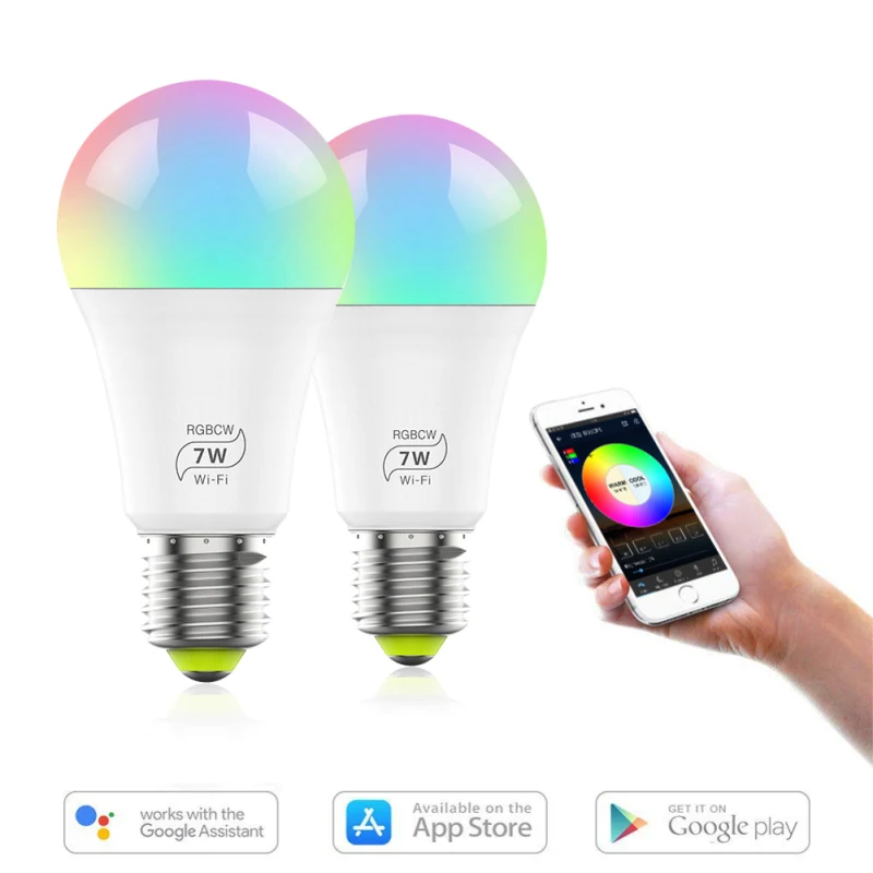 

1pcs 7W E27 WiFi Smart Light Bulb,Dimmable,Multicolor,Wake-Up Lights,RGB LED Lamp,Compatible with Alexa and Google Assistant NEW