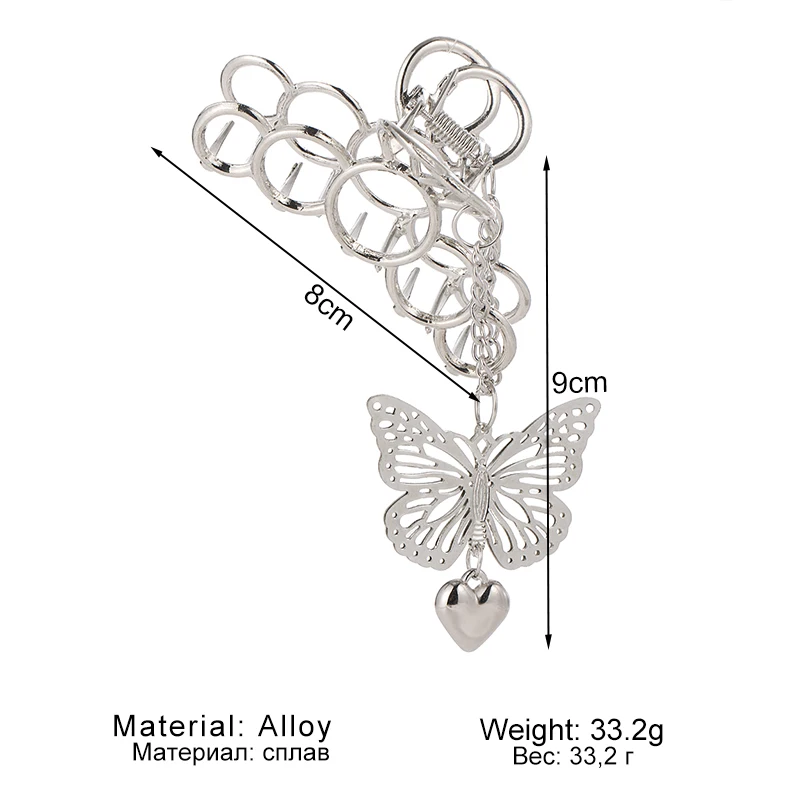 Retro Metal Hair Grip Goth Butterfly Hair Clip Love Pendant Claws Barrettes Jaw Grip Jewelry Styling Tools 1PC hair accessory hair clip jewelry accessories