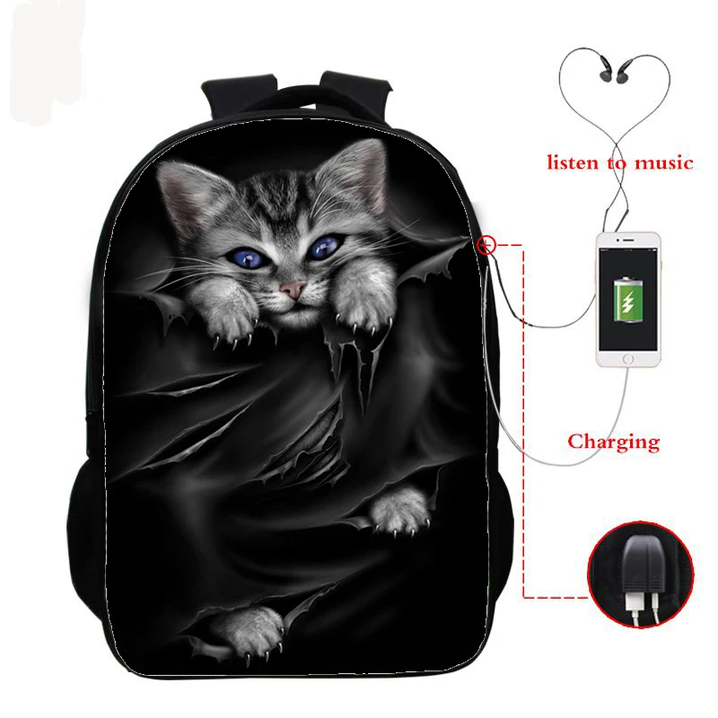 16 дюймов детские школьные сумки с котом, ортопедический рюкзак, детский школьный рюкзак для мальчиков и девочек, Mochila Infantil, сумки с 3d принтом кота, Usb зарядка - Цвет: School Bags 4