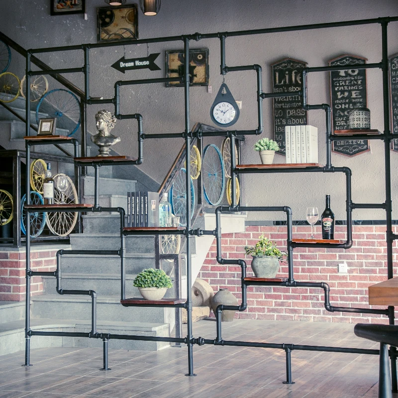 

Loft Industrial Retro Water Pipe Iron Art Partition Screen Porch Office Dining Room Decoration Creative Floor Shelf