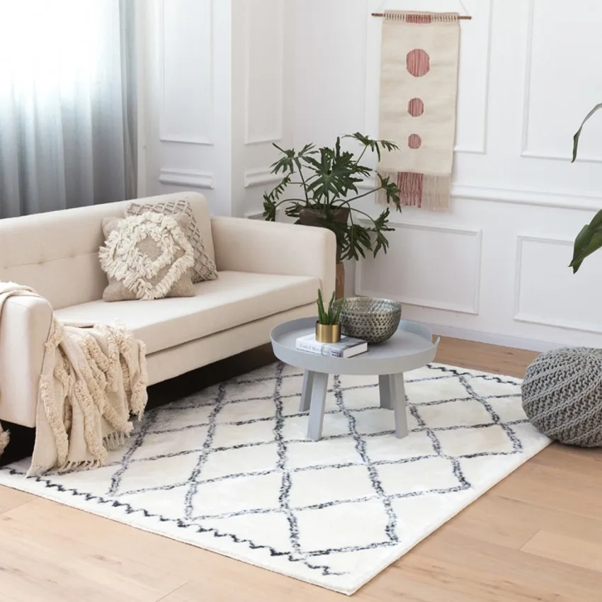 Коврик для гостиной с геометрическим узором ручной работы в стиле Morocco бежевого и белого цветов, ковер для спальни с рисунком индейки