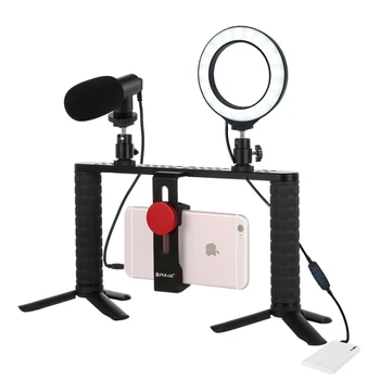 

Dimmable LED Ring Vlogging Selfie Photography Video Lights Aluminum Bracket Kits with Microphone Tripod Makeup Youtube Live