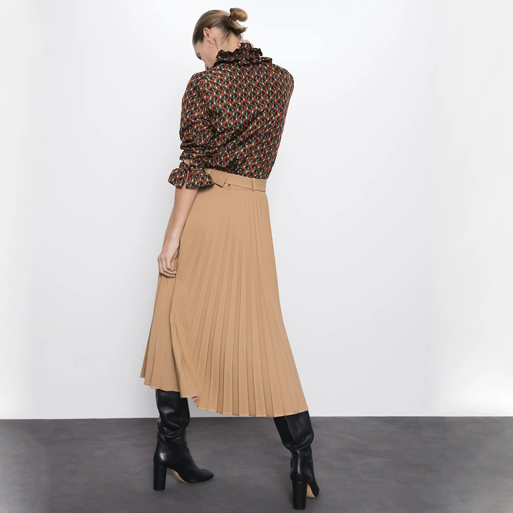 ZA Skir Women's Assembly Belt Pleated Skirt Fashion England Elegant High Waist Skirts Autumn Winter Newest Party Wholesale