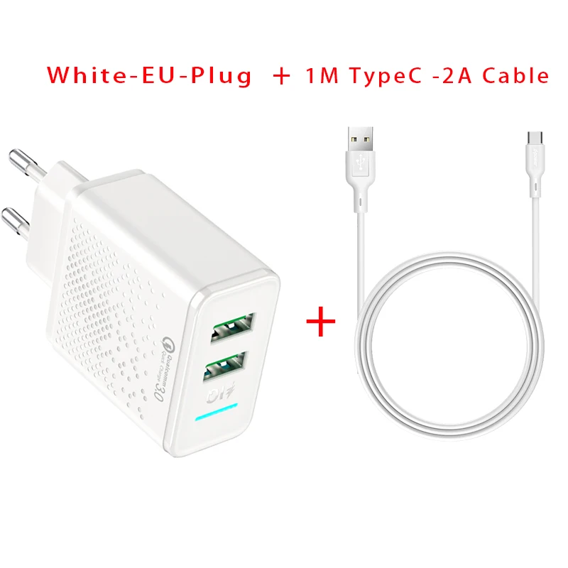 Dpower Dual USB зарядное устройство для телефона 5V 2.4A Быстрая зарядка для iPhone samsung Xiaomi huawei EU штепсельная вилка настенное зарядное устройство для телефона адаптер - Тип штекера: White-Type-C