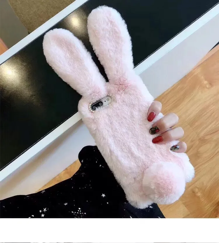 Luxury Rabbit Shape Phone Case Cover For Huawei P40 P10 P20 P30 Pro Lite E 2019 Fluffy Plush Warm Fashion Cover for women Fundas Huawei dustproof case