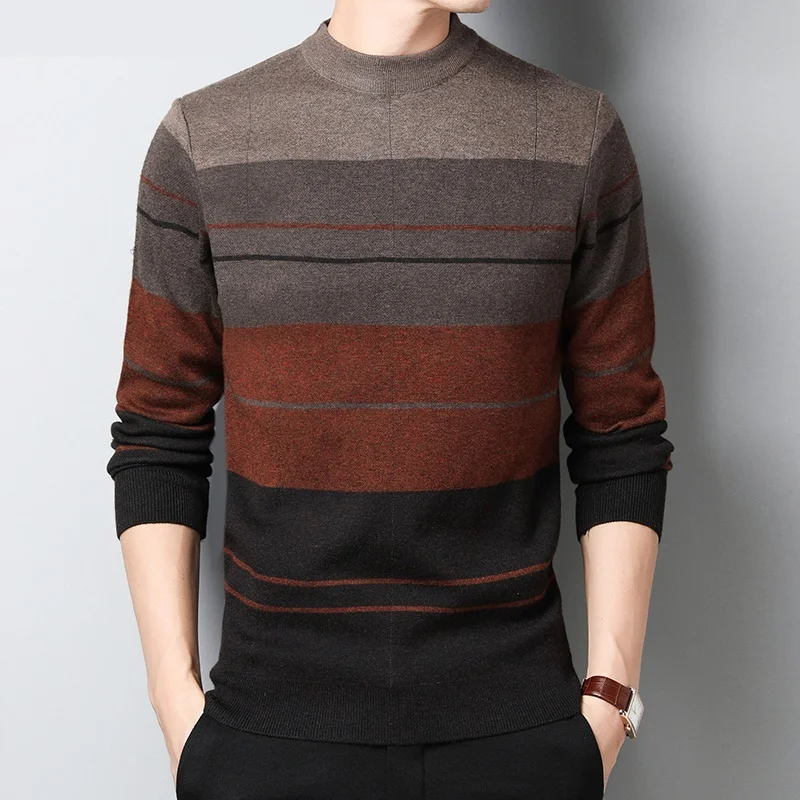 

Male 2020 New Spring autumn Knitted sweater Men Round neck long sleeve striped sweaters