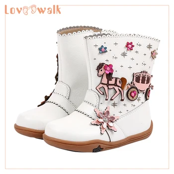 

Kid Shoes Toddler Girl Boots 2019 Christmas Kids Snow Boots Thick Leather Girls Mid Calf Boots 3D Cartoon Design Princess Shoes