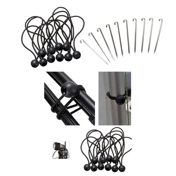 

10 Pieces Black Fixing Cords for Canopy Tent Carp + 10 Pieces 16cm Aluminum Alloy Nails Tent Pegs