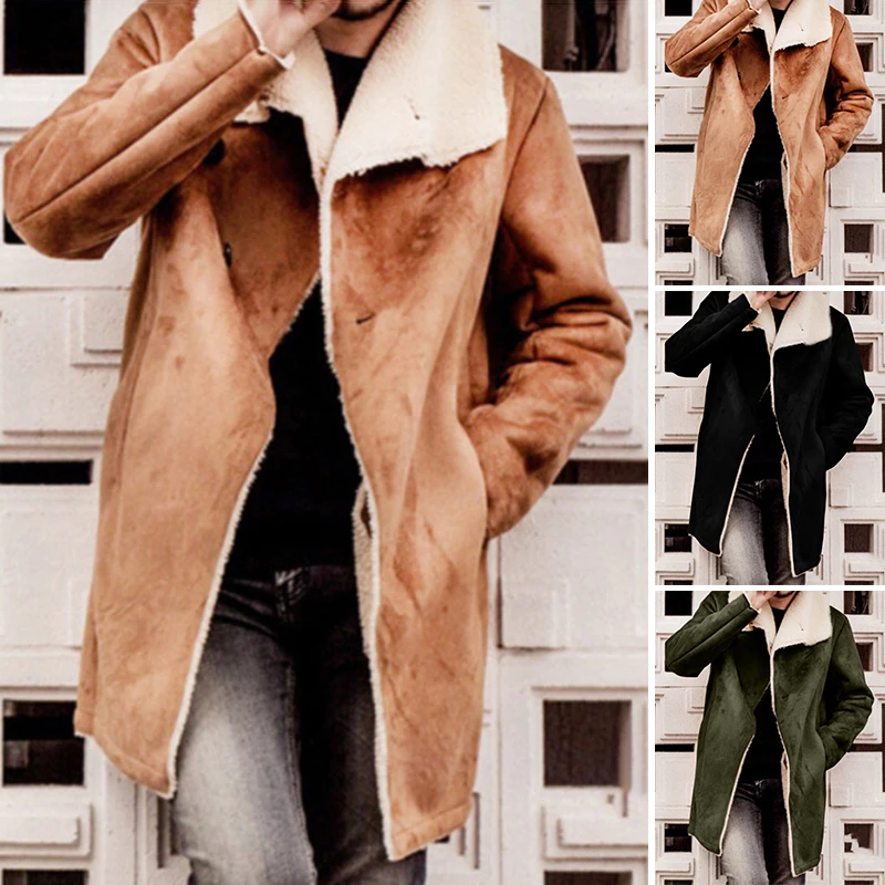 Модная мужская зимняя верхняя одежда Peacoat, крутая однотонная длинная куртка с карманами, толстая флисовая куртка