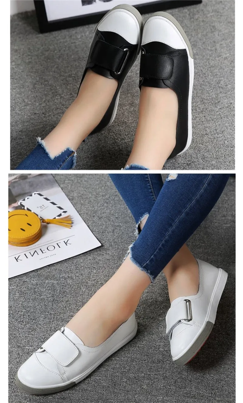 Korean Comfortable Leather White Women's Shoes Soft Bottom Non-slip Loafers Shoes Woman Black 2020 New Shallow Lady  Flat Shoes  (20)
